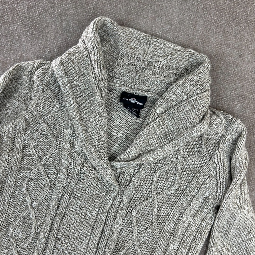 It's‎ Our Time Cardigan Womens Small Gray Cable Knitted Shawl Collar Open Front
